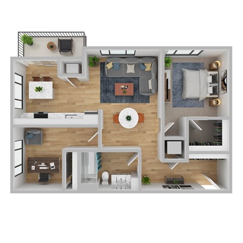 Floor plan for 1 bed, 1 bath, 869 sqft
